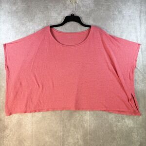 Eileen Fisher Shirt Women Coral Pink 100% Linen Cropped Boxy Short Sleeve Breezy